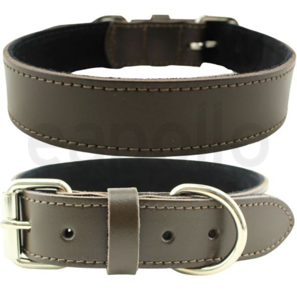 Genuine Leather 1.25" Wide Stitched Leather Collar- Brown (20-23 inch long)