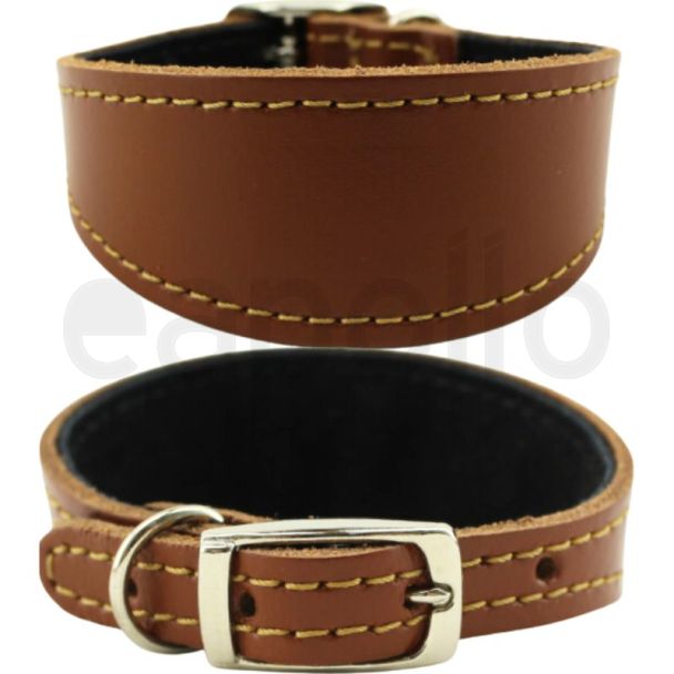 Genuine Leather 2" Wide Whippet Stitched Leather Dog Collar - Tan (12-14'' Fitting)