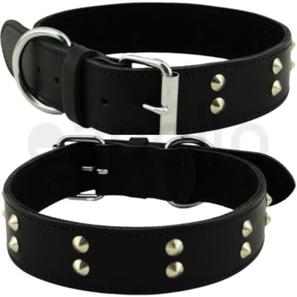 Wholesale Genuine Leather 1.5" Wide Studded Leather Stitched Dog Collar - Black (20-23" Fitting)