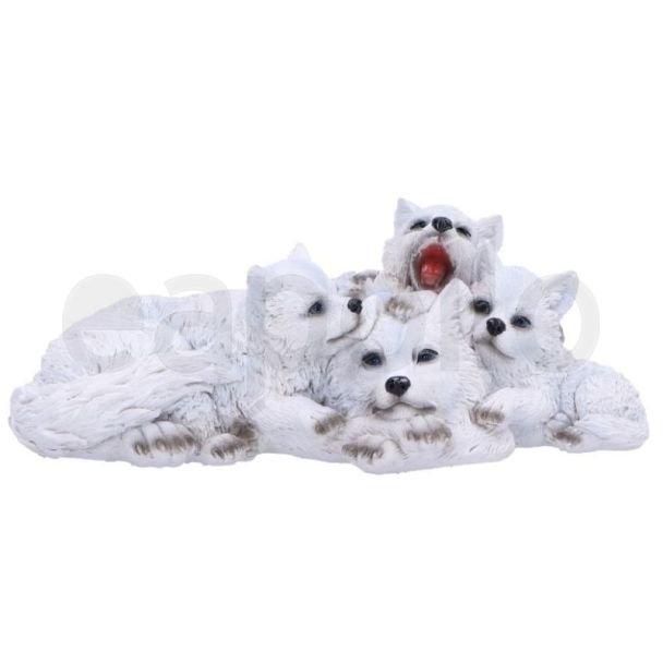 Winter Warmth Cuddling 3 Wolf Pups With Mother Wolf Figurine