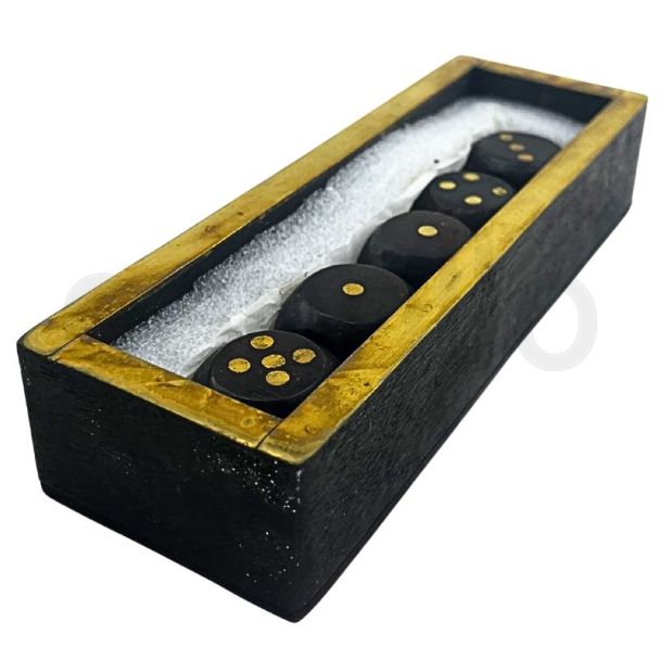 Wooden Dice Set of 5 Tray Black 