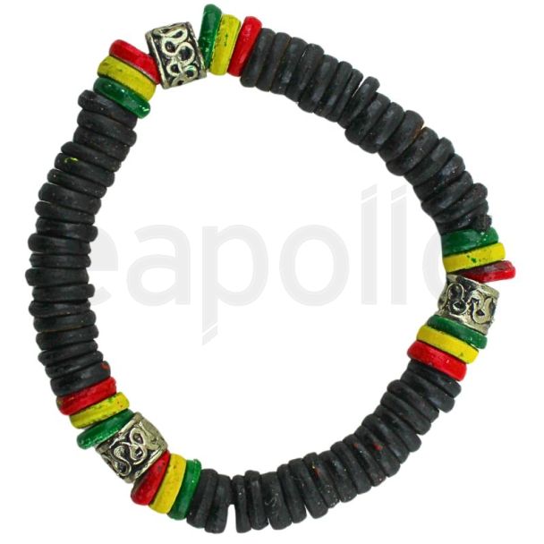 Wooden Rasta Bead Bracelet – Black with Red Yellow Green Rings