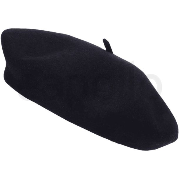 Wool Beret Hat with Royal Stallion Design - Black