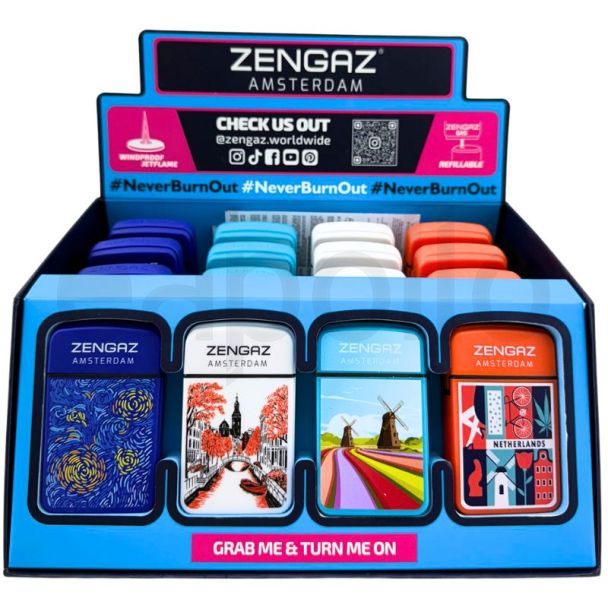 Zengaz Mini Cube Jet Flame Refillable Lighters -  Amsterdam  (Assorted - S1)