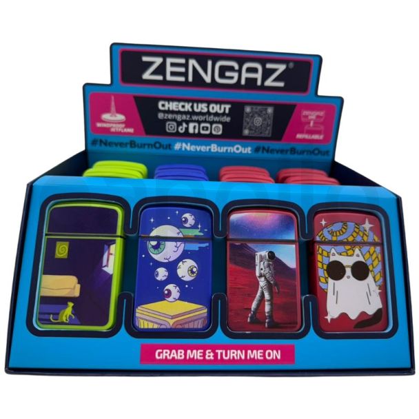 Zengaz Mini Cube Jet Flame Refillable Lighters - Assorted (S5)