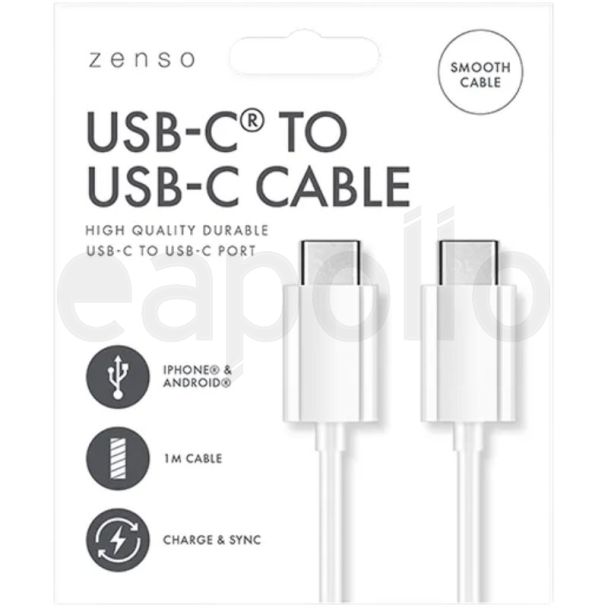 Zenso Charging Cable (Type C to Type C) – White (1m)
