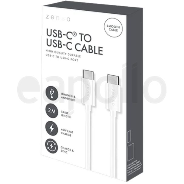 Zenso Charging Cable (Type C to Type C) – White (2m)