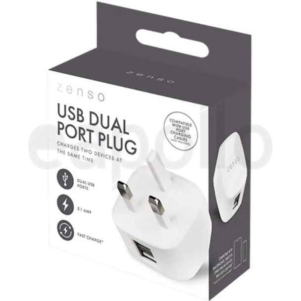 Zenso Dual Port Wall Charger (USB) – White