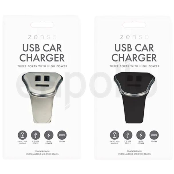 Zenso Three Port USB Car Charger - Assorted