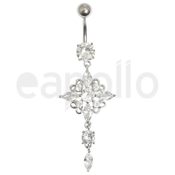 Zentangle Mandala Belly Bar - Silver - 55mm