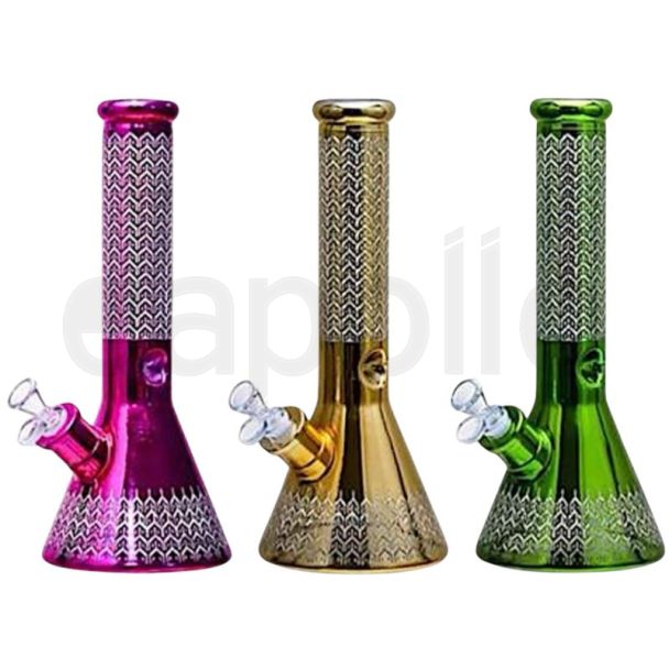 Zigzag Line Design Glass Waterpipe - Assorted (12.5inch)