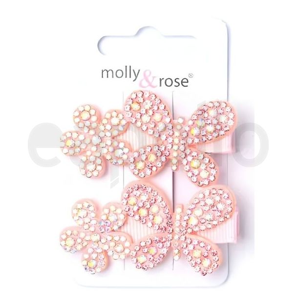 2pcs Diamante Flower And Butterfly Beak Clips - Assorted - 5cm