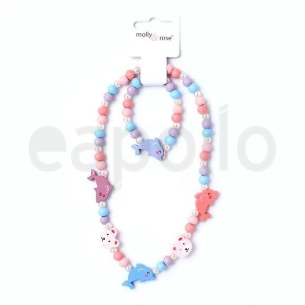 2pcs Girls Dolphin Necklace and Bracelet Set