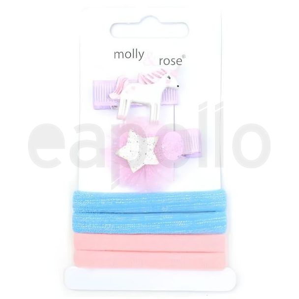 6pcs Unicorn Clips & Jersey Hair Elastics Set