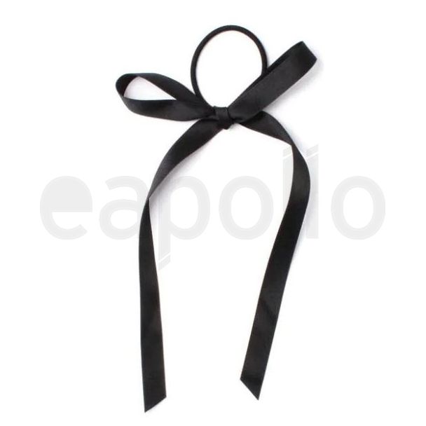 Black Satin Hair Bow with Elastic - 14cm