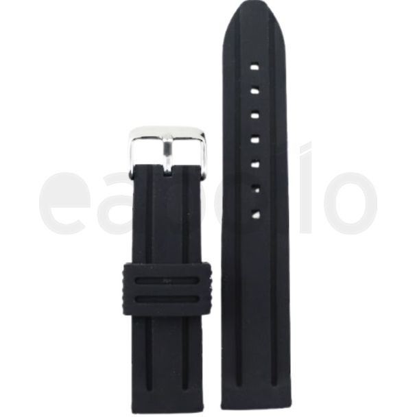 Black Silicon Watch Strap with Silver Pin Buckle - 22mm