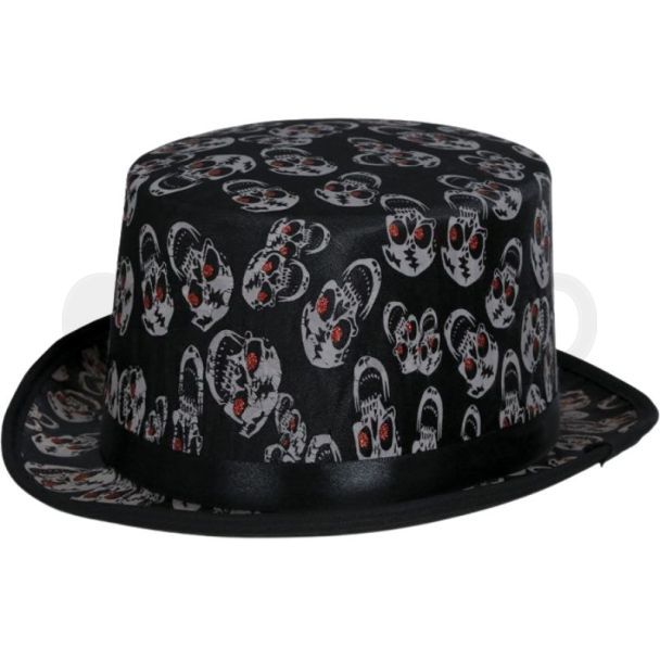 Black Top Hat with Skull Print