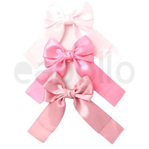 Pink Satin Hair Bows with Beak Clip - Assorted - 9.5cm