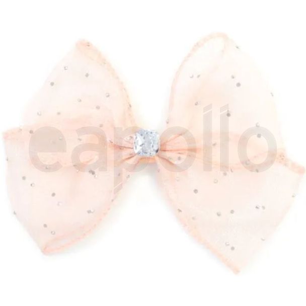 Pale Pink Chiffon Diamante Hair Bow with Fork Clip - 12cm