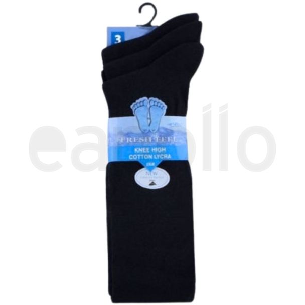 Children's Cotton Lycra Navy Knee High Socks - Pack of 3(UK - 12.5-3.5)