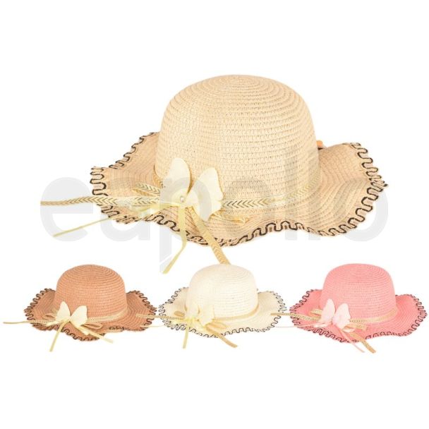 Children's Crushable Straw Sun Hats with Bow - Assorted