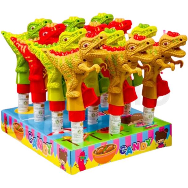 Dinosaur Colour Candy Stick with Pressed Sweets – Assorted (Pack of 12)