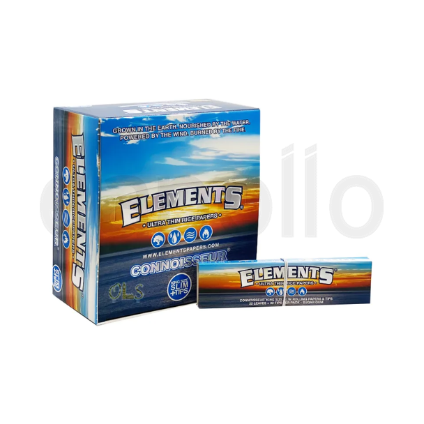 Elements Blue King Size Slim Connoisseur Rolling Papers + Tips - 24 packs