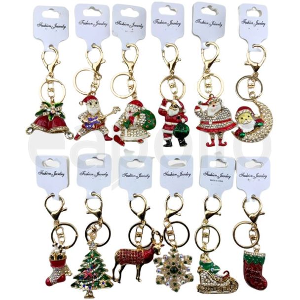Fashion Jewelry Metal Crystal Keyrings- Christmas Assorted 