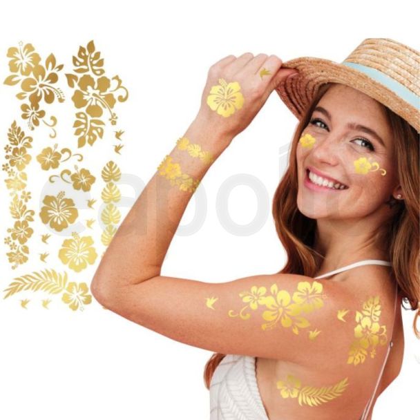 Floral Pattern Temporary Tattoo - Gold - 9x14cm