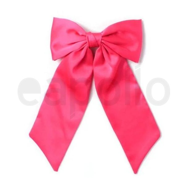 Fuchsia Pink Satin Hair Bow With Long Tails On Barrette Clip - 13cm