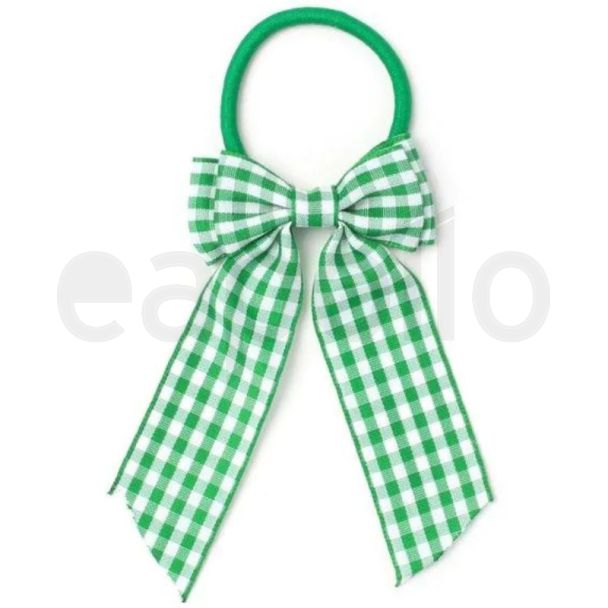 Gingham Tail Hair Bow With Elastic - Assorted - 4.5cm
