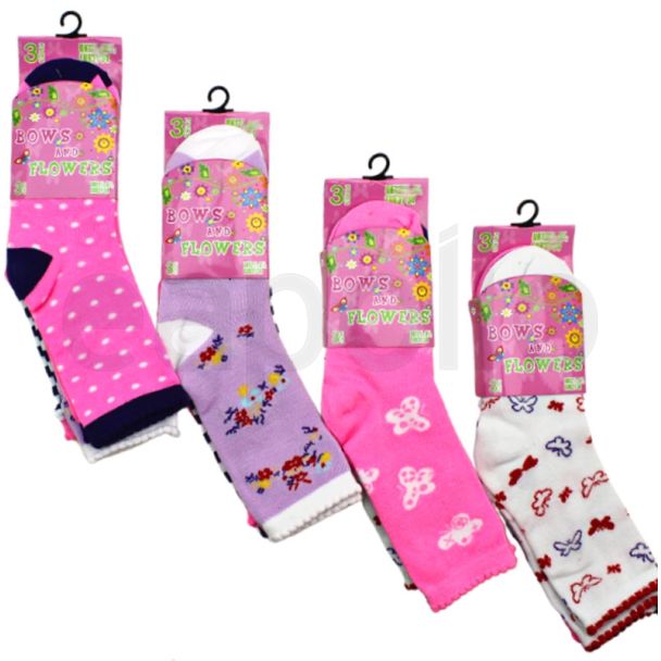 Girls Bows & Flowers Design Socks (3 Pair Pack) - 3-5yr