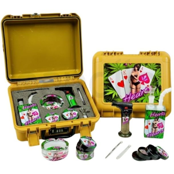 Glass Waterpipe & Accessory Gift Set  - Hearts (Yellow)