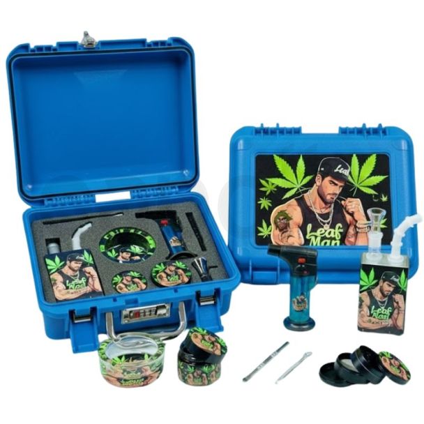 Glass Waterpipe & Accessory Gift Set  - Leaf Man (Blue/Green)