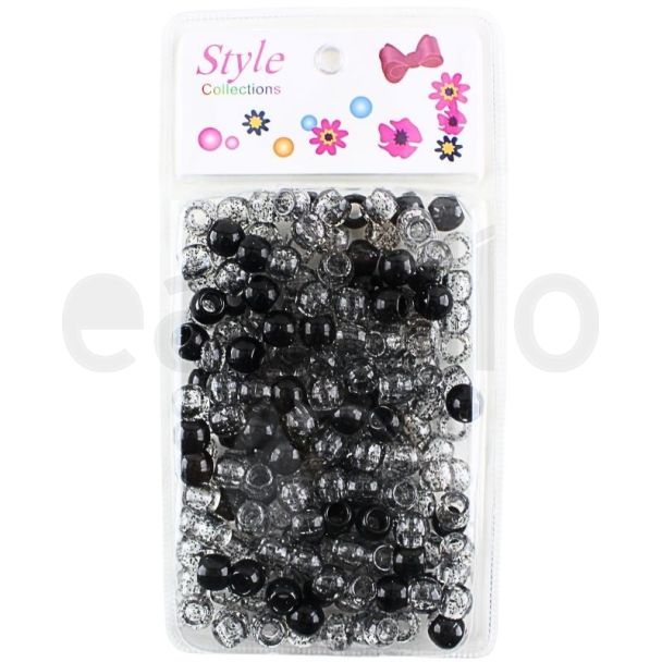 175pcs Black & Clear Glitter Plastic Hair Braiding Beads - 1cm