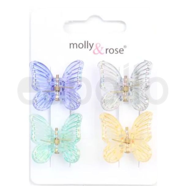 4pcs Iridescent Butterfly Mini Hair Clamps - Assorted - 2.5cm