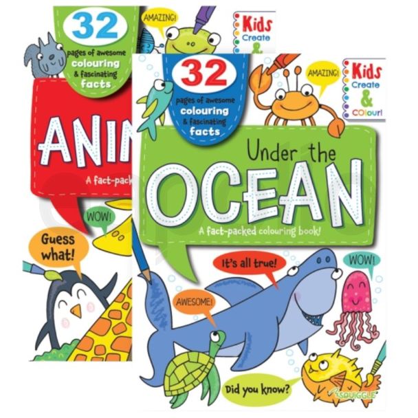 Kids Colouring & Facts Book - Animals & Ocean - A4 - Assorted