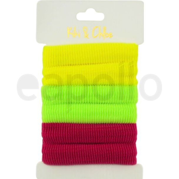6pcs Neon Assorted Jersey Hair Elastics - 1.5cm x 7cm