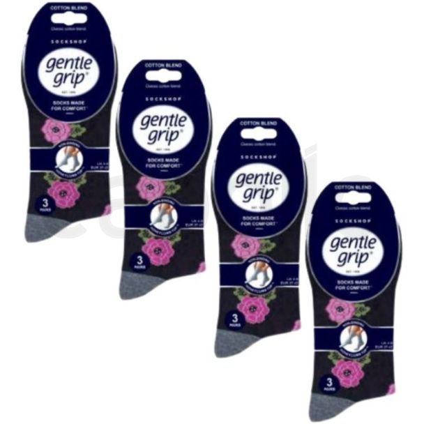 Ladies Gentle Grip Floral Night Cotton Blend Ankle Socks (3 Pack) - Assorted