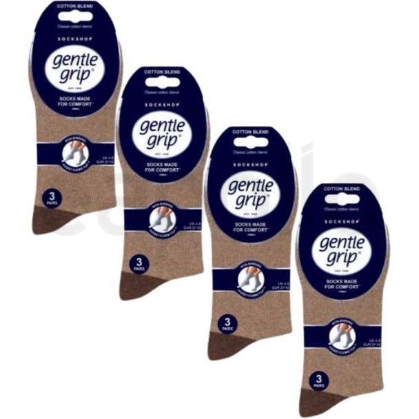Ladies Gentle Grip Contrast Heel & Toe Cotton Blend Ankle Socks (3 Pack) - Brown/Neutral