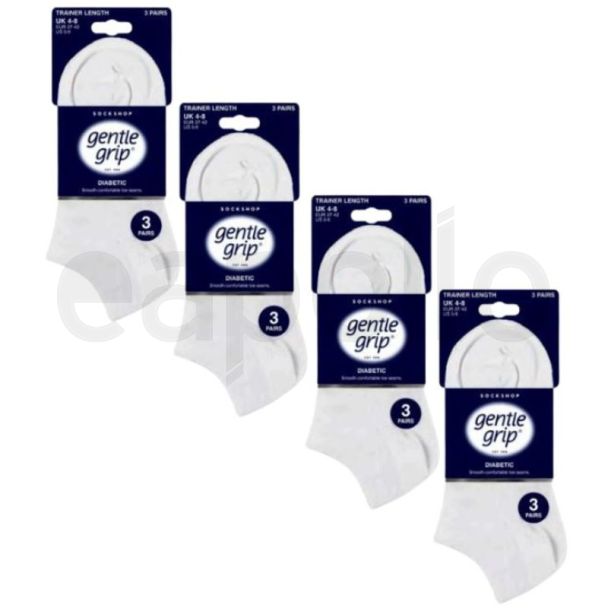 Ladies Diabetic Gentle Grip Trainer Socks (3 Pack) - White