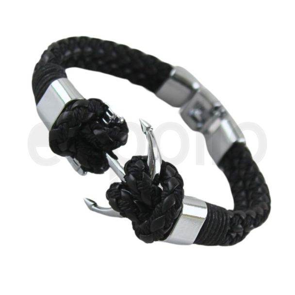 Men's Plaited Leather Bracelet "Anchor Design"