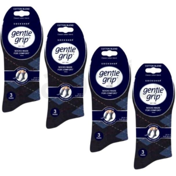 Men's Bold Argyle Gentle Grip Cotton Blend Ankle Socks (3 Pack) - Assorted