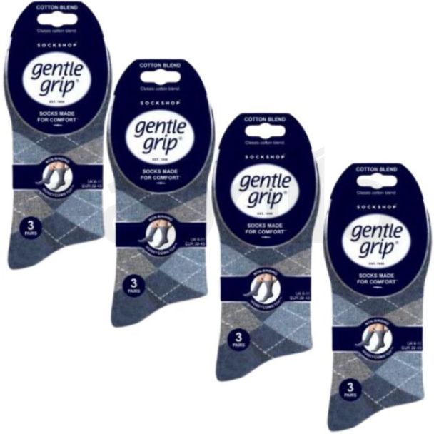 Men's Argyle Gentle Grip Cotton Blend Big Foot Ankle Socks (3 Pack) - Denim