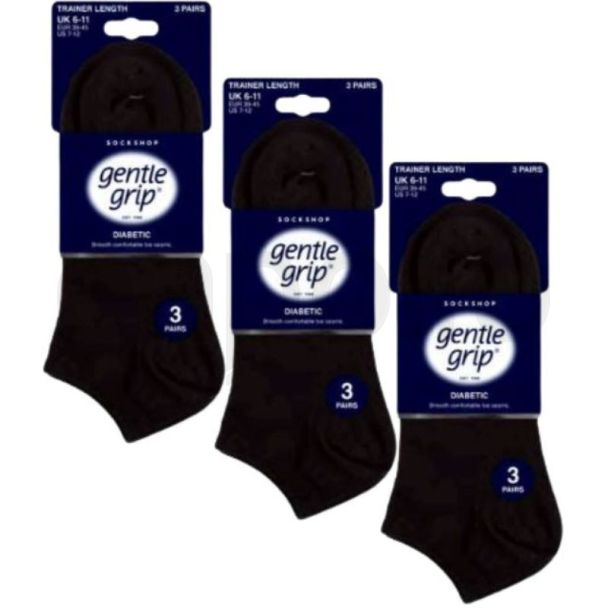 Men's Gentle Grip Cotton Blend Ankle Plain Socks (3 Pack) - Black