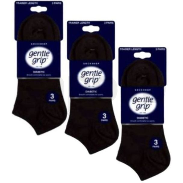 Men's Gentle Grip Plain Cotton Blend Big Foot Ankle Socks (3 Pack) - Black