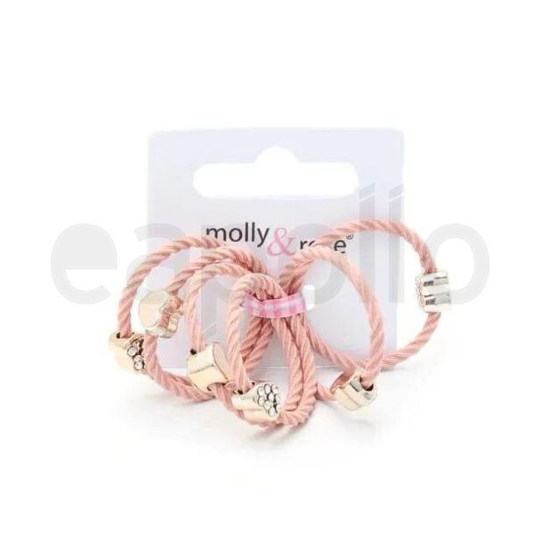 6pcs Dusky Pink Twisted Heart Hair Elastics - 2mm x 3cm