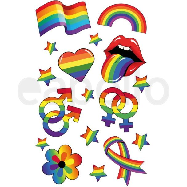 Pride Themed Temporary Tattoo Sheet - Rainbow Colours