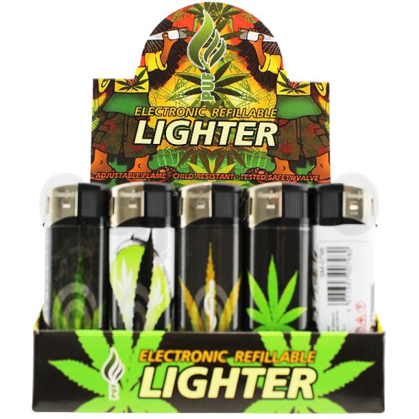 Wholesale PUF Electronic Refillable Lighter Green Leaf Design - Assorted