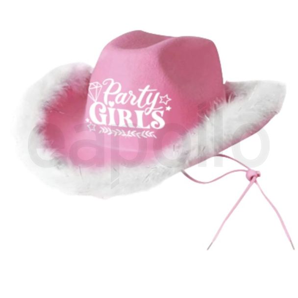 Party Girl Cowboy Hat with Marabou Trim - Pink & White